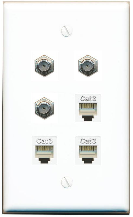  3 COAX 3 PHONE Flat/Solid Wall Plate [White]