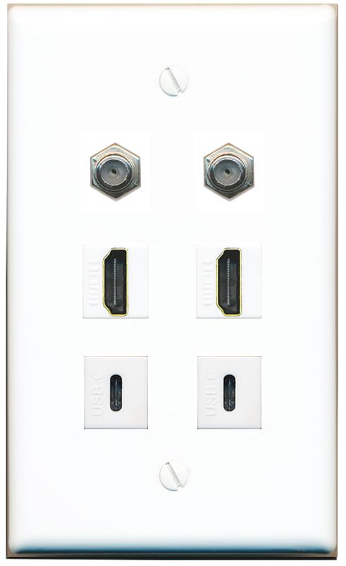  2 COAX 2 HDMI 2 USBC Flat/Solid Wall Plate [White]
