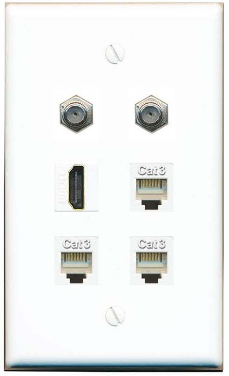  2 COAX HDMI 3 PHONE Flat/Solid Wall Plate [White]