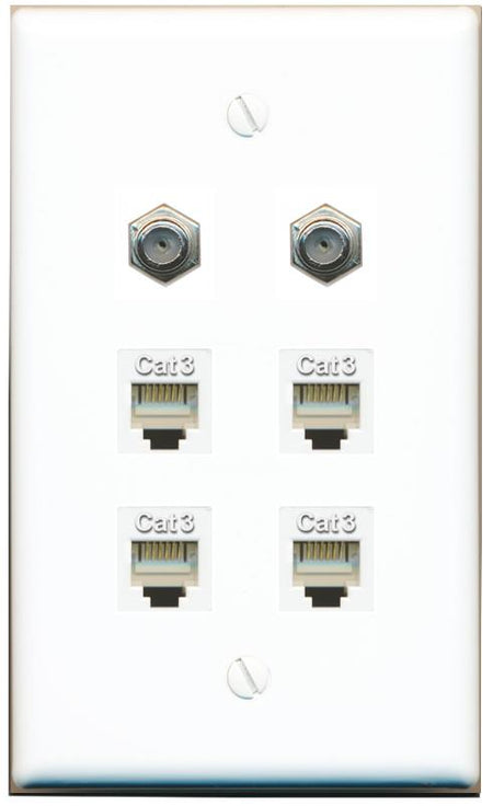  2 COAX 4 PHONE Flat/Solid Wall Plate [White]