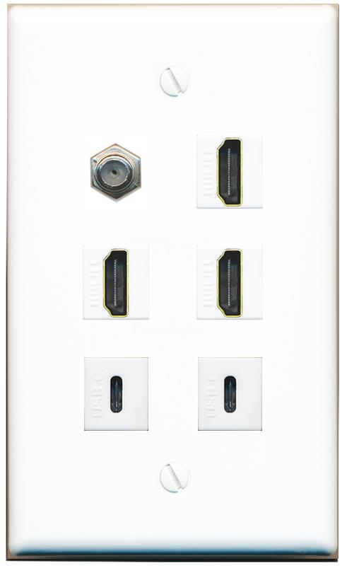  COAX 3 HDMI 2 USBC Flat/Solid Wall Plate [White]