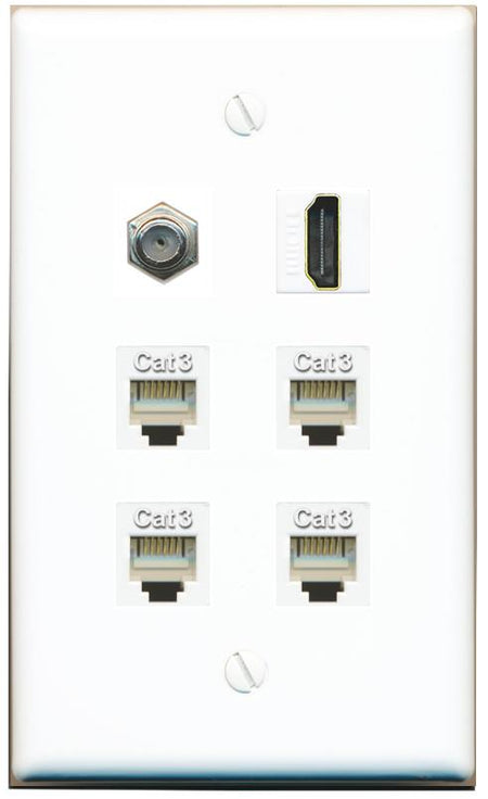 COAX HDMI 4 PHONE Flat/Solid Wall Plate [White]
