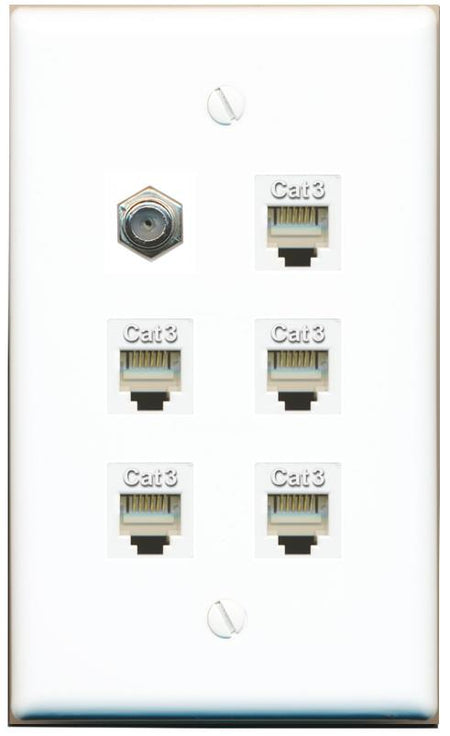  COAX 5 PHONE Flat/Solid Wall Plate [White]