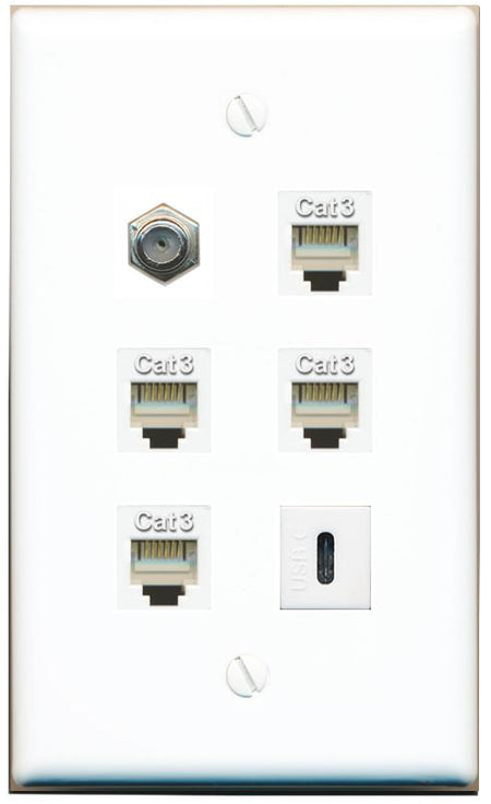  COAX 4 PHONE USBC Flat/Solid Wall Plate [White]