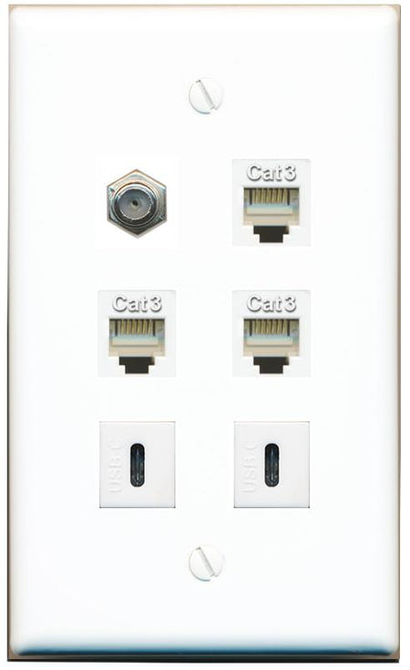  COAX 3 PHONE 2 USBC Flat/Solid Wall Plate [White]