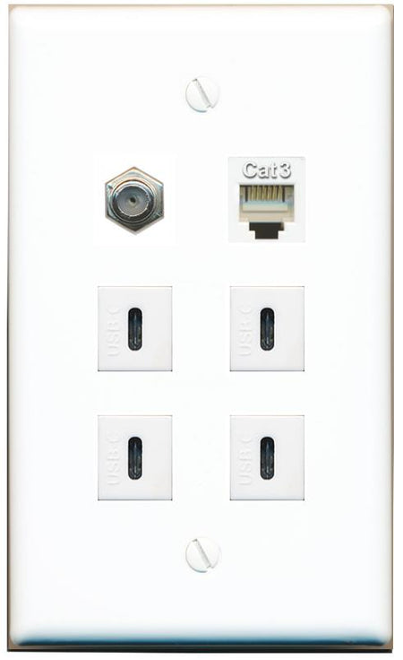  COAX PHONE 4 USBC Flat/Solid Wall Plate [White]
