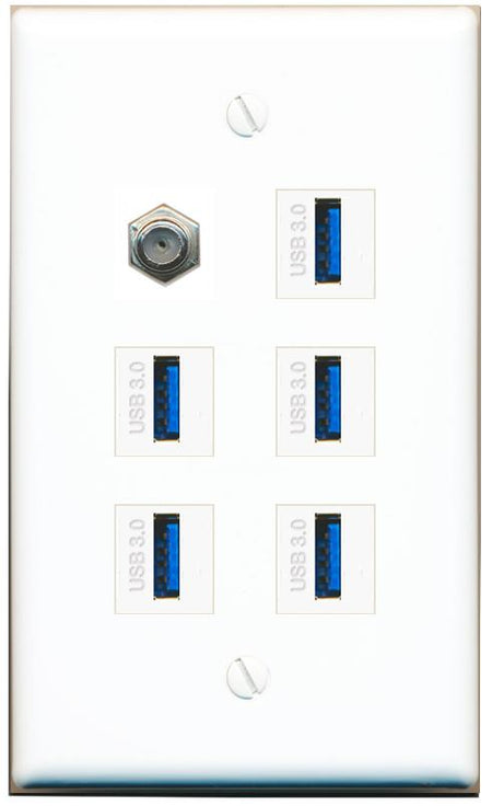  COAX 5 USB-3 Flat/Solid Wall Plate [White]