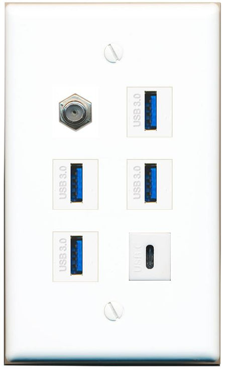  COAX 4 USB-3 USBC Flat/Solid Wall Plate [White]