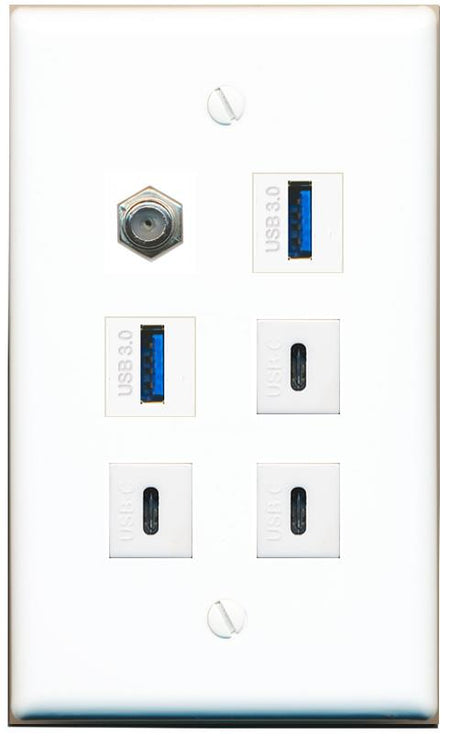  COAX 2 USB-3 3 USBC Flat/Solid Wall Plate [White]