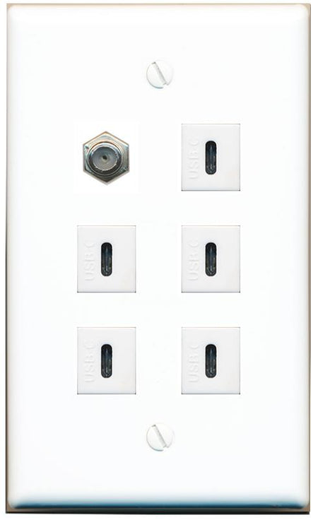  COAX 5 USBC Flat/Solid Wall Plate [White]