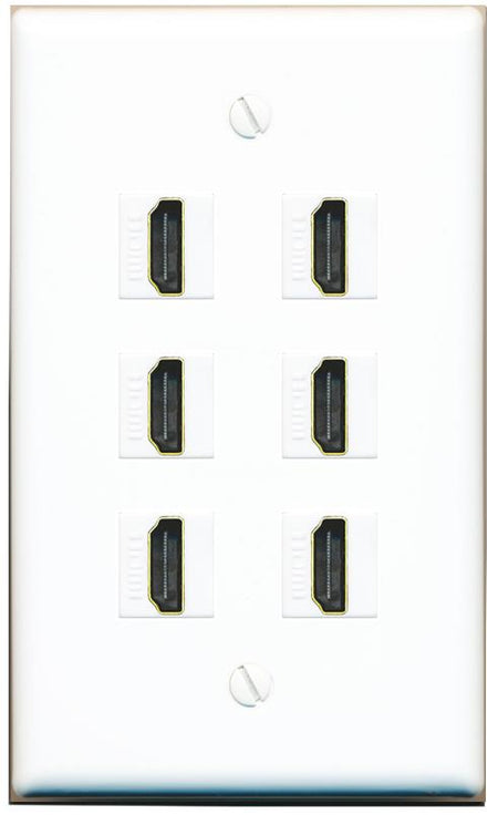  6 HDMI Flat/Solid Wall Plate [White]