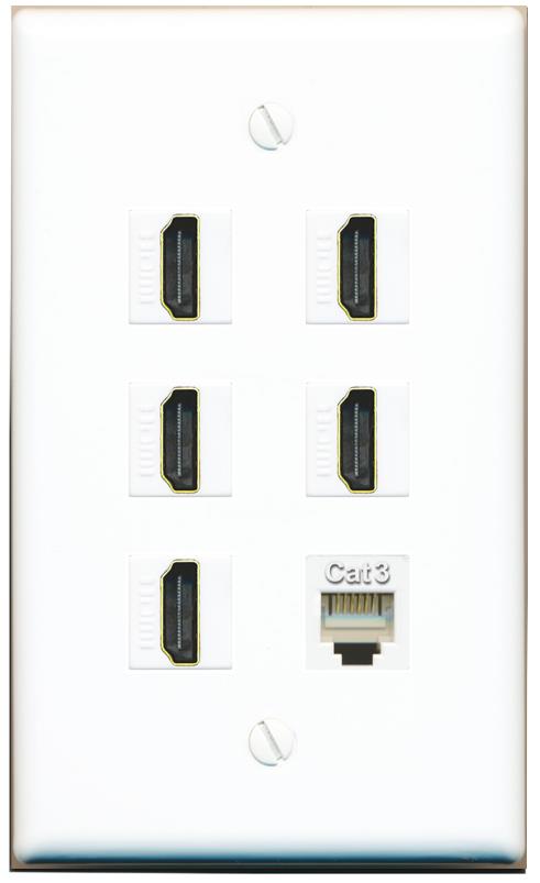  5 HDMI PHONE Flat/Solid Wall Plate [White]