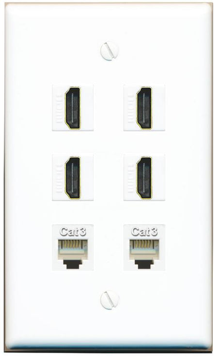  4 HDMI 2 PHONE Flat/Solid Wall Plate [White]