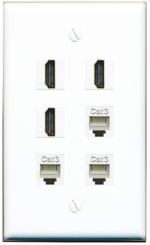  3 HDMI 3 PHONE Flat/Solid Wall Plate [White]