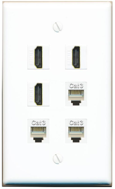  3 HDMI 3 PHONE Flat/Solid Wall Plate [White]