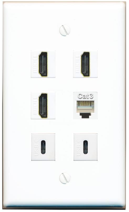  3 HDMI PHONE 2 USBC Flat/Solid Wall Plate [White]