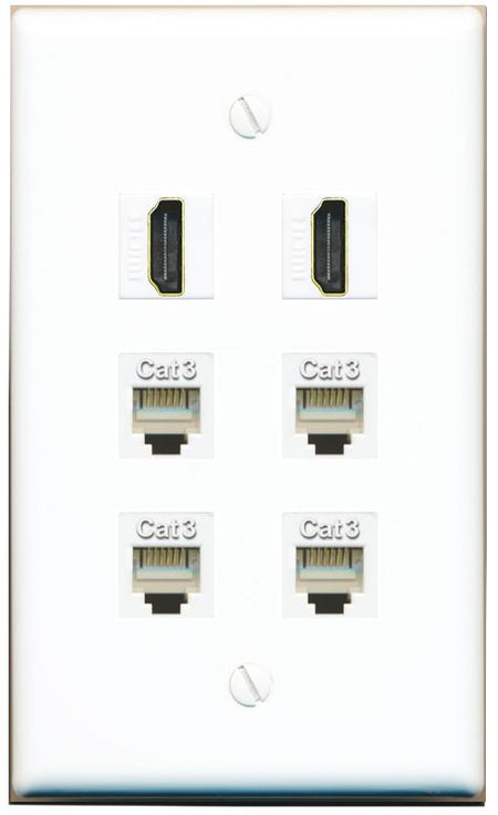  2 HDMI 4 PHONE Flat/Solid Wall Plate [White]