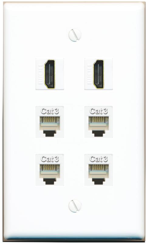  2 HDMI 4 PHONE Flat/Solid Wall Plate [White]