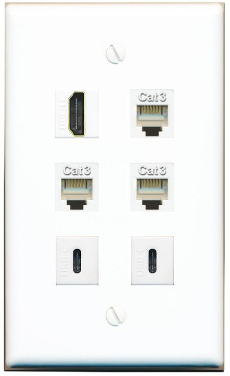  HDMI 3 PHONE 2 USBC Flat/Solid Wall Plate [White]