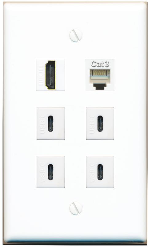  HDMI PHONE 4 USBC Flat/Solid Wall Plate [White]