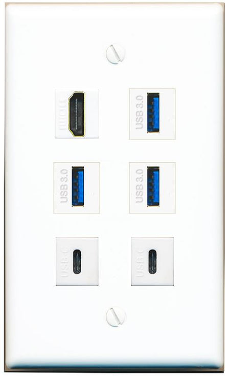  HDMI 3 USB-3 2 USBC Flat/Solid Wall Plate [White]