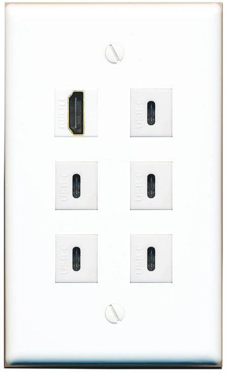  HDMI 5 USBC Flat/Solid Wall Plate [White]