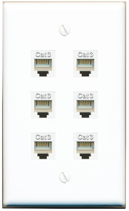  6 PHONE Flat/Solid Wall Plate [White]
