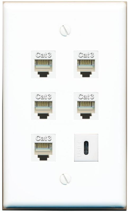  5 PHONE USBC Flat/Solid Wall Plate [White]