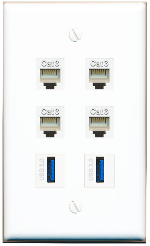  4 PHONE 2 USB-3 Flat/Solid Wall Plate [White]