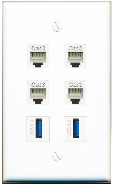  4 PHONE 2 USB-3 Flat/Solid Wall Plate [White]