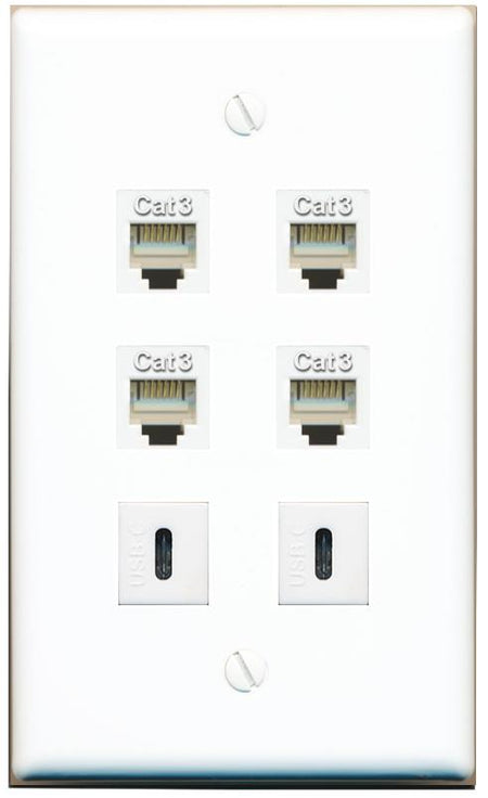  4 PHONE 2 USBC Flat/Solid Wall Plate [White]