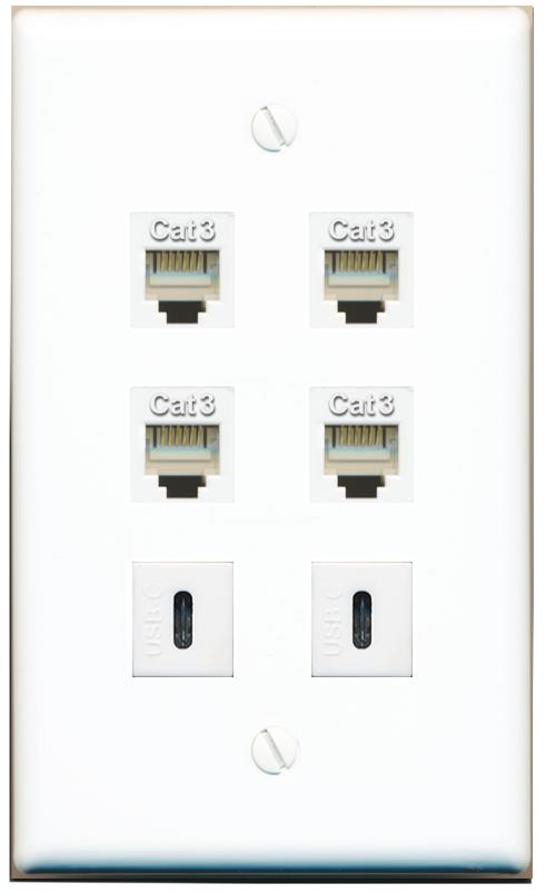  4 PHONE 2 USBC Flat/Solid Wall Plate [White]