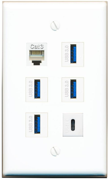  PHONE 4 USB-3 USBC Flat/Solid Wall Plate [White]