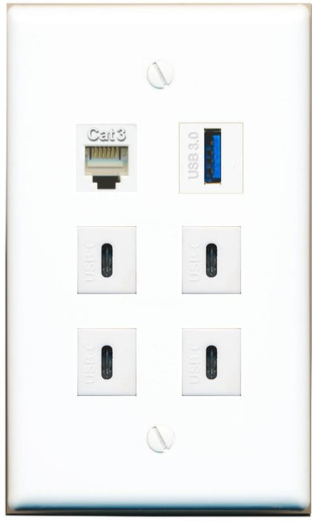 PHONE USB-3 4 USBC Flat/Solid Wall Plate [White]