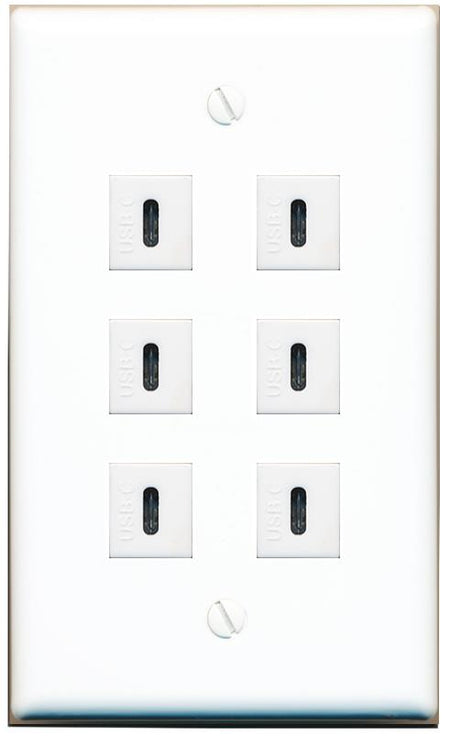  6 USBC Flat/Solid Wall Plate [White]