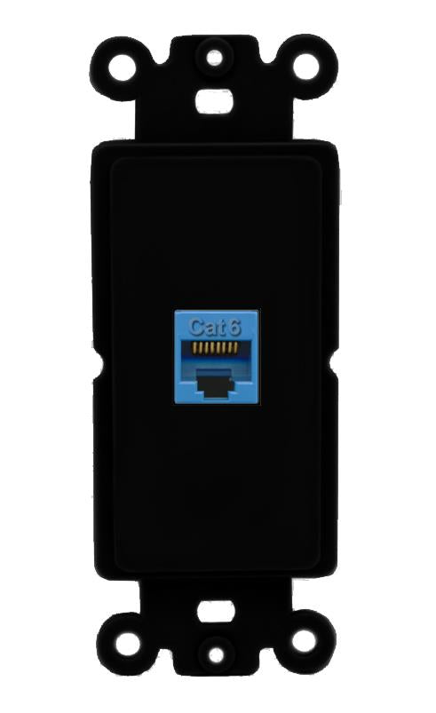 RiteAV 1 Port CAT6-BLUE Rocker Insert Module Wall Plate [Black]