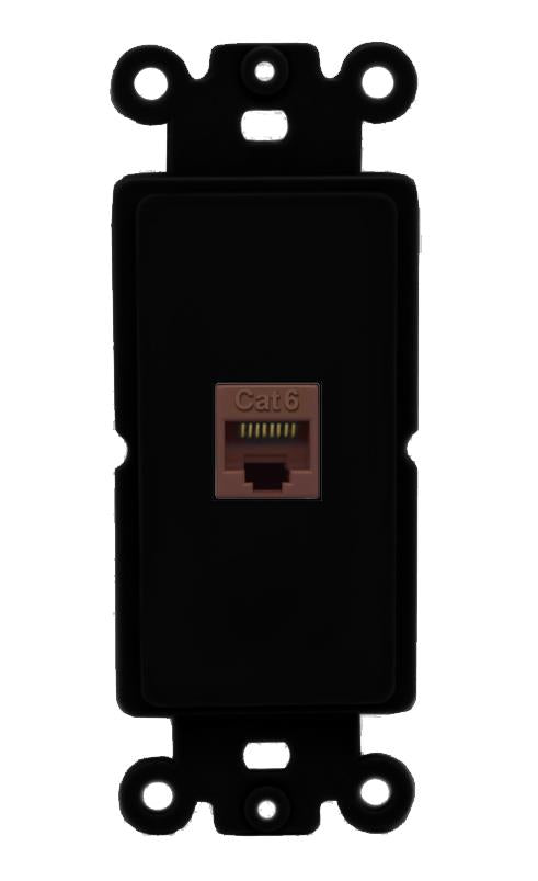 RiteAV 1 Port CAT6-BROWN Rocker Insert Module Wall Plate [Black]