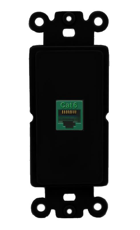 RiteAV 1 Port CAT6-GREEN Rocker Insert Module Wall Plate [Black]