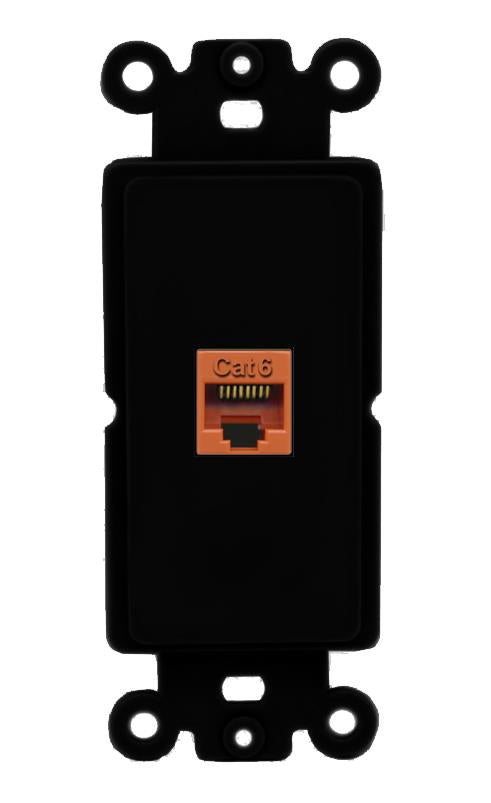 RiteAV 1 Port CAT6-ORANGE Rocker Insert Module Wall Plate [Black]