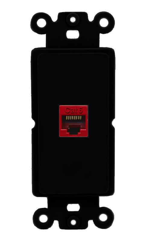 RiteAV 1 Port CAT6-RED Rocker Insert Module Wall Plate [Black]