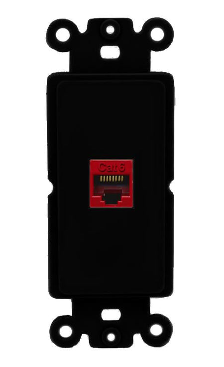 RiteAV 1 Port CAT6-RED Rocker Insert Module Wall Plate [Black]