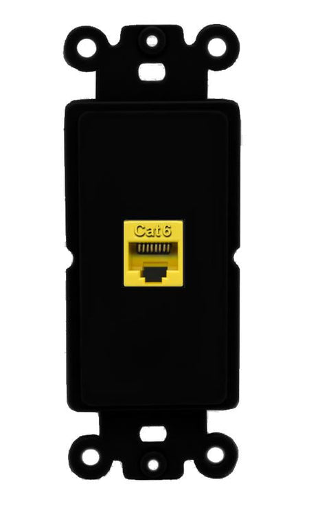 RiteAV 1 Port CAT6-YELLOW Rocker Insert Module Wall Plate [Black]
