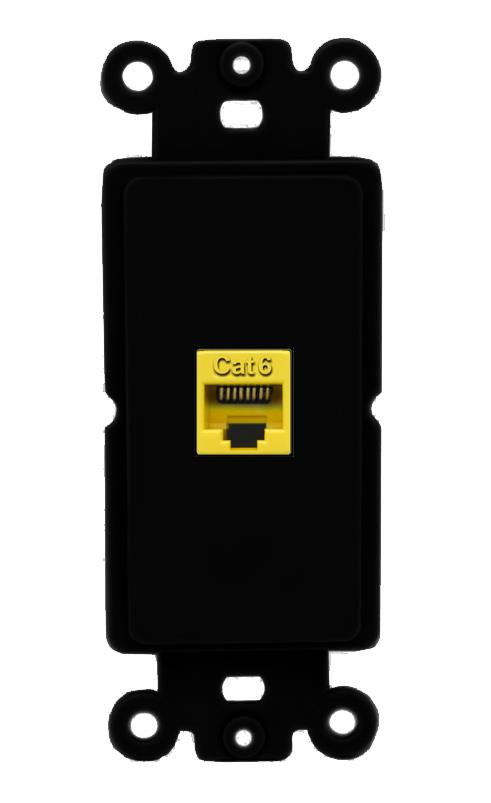 RiteAV 1 Port CAT6-YELLOW Rocker Insert Module Wall Plate [Black]
