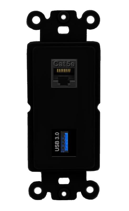 CAT5E USB-3 Wall Plate [Black]