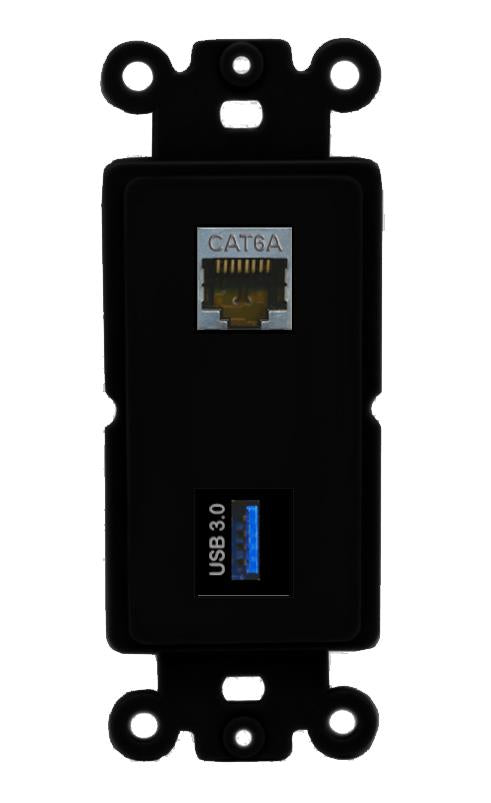 CAT6A USB-3 Wall Plate [Black]