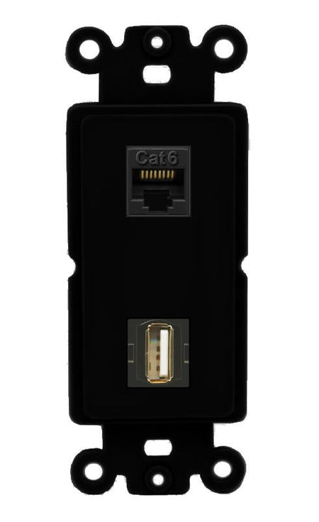 CAT6 USB2 Wall Plate [Black]