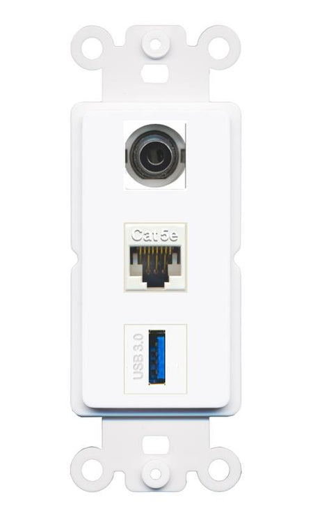 3.5mm CAT5E USB-3 Wall Plate [White]