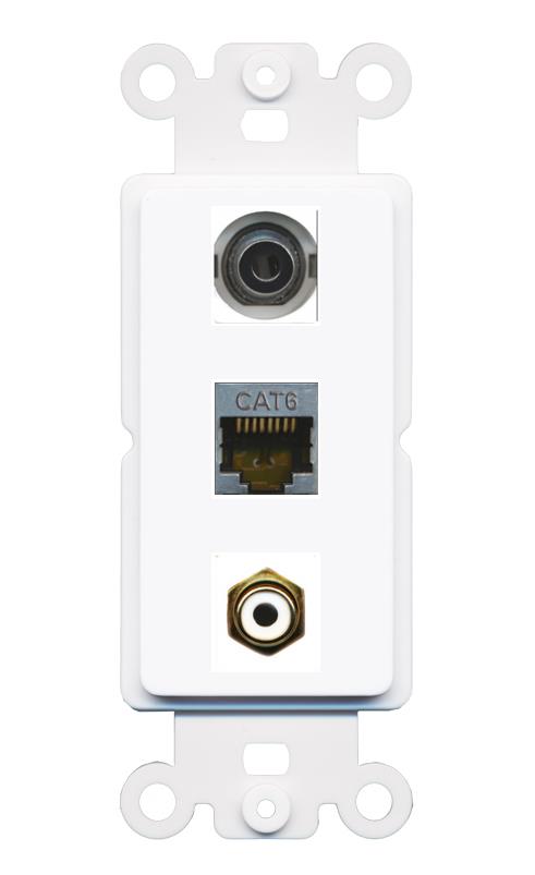 3.5mm CAT6-SHIELDED RCA-WHITE Wall Plate [White]
