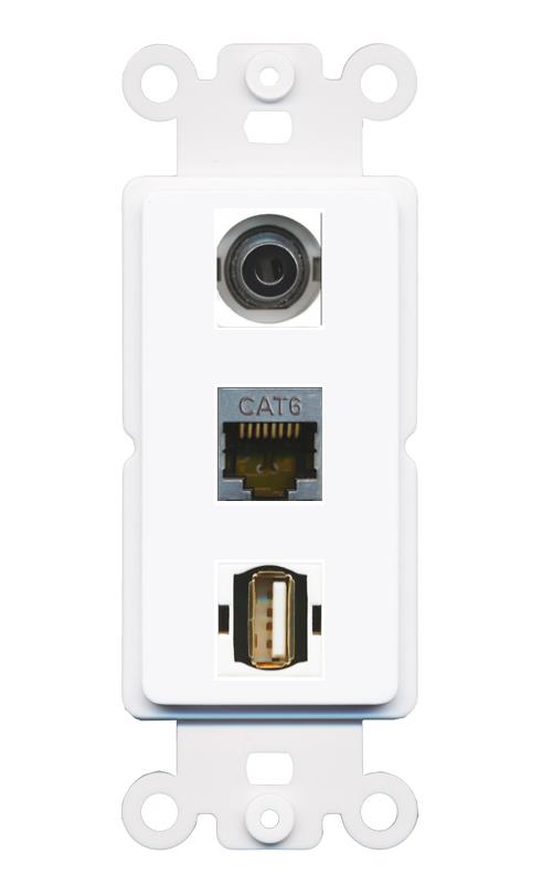 3.5mm CAT6-SHIELDED USB2 Wall Plate [White]