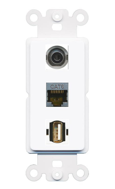 3.5mm CAT6-SHIELDED USB2 Wall Plate [White]